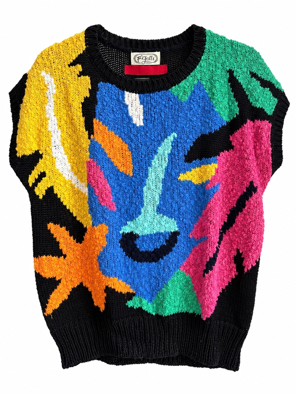 Vintage 80s 90s P’Galli Abstract Textured Knit Short Sleeve Sweater
